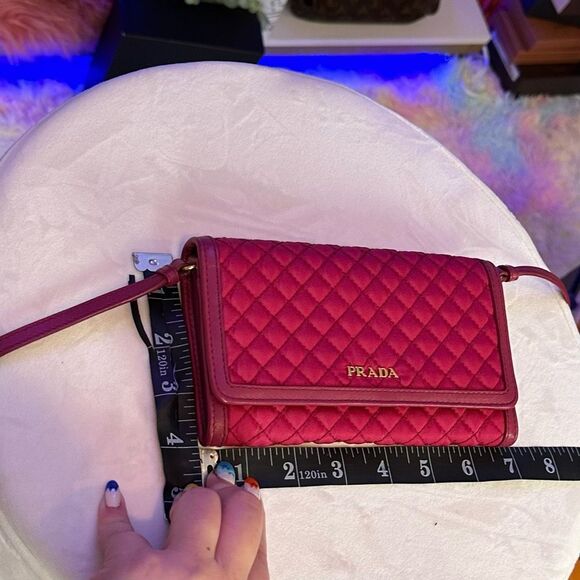 Prada Pink Tessuto Quilted Mini Crossbody Wallet Bag Ibisco - Picture 15 of 16